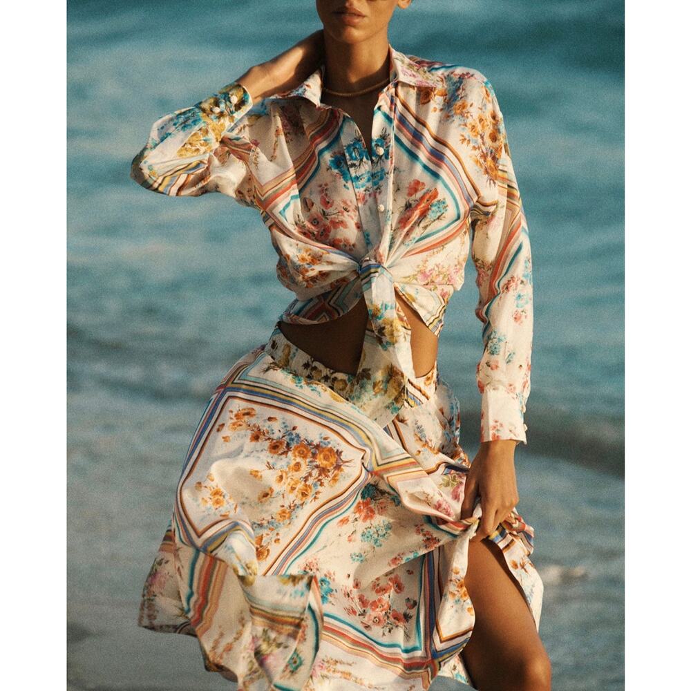Zimmermann Set Includes Halcyon Relaxed Shirt and Halcyon Swing Skirt Size 1 NWT